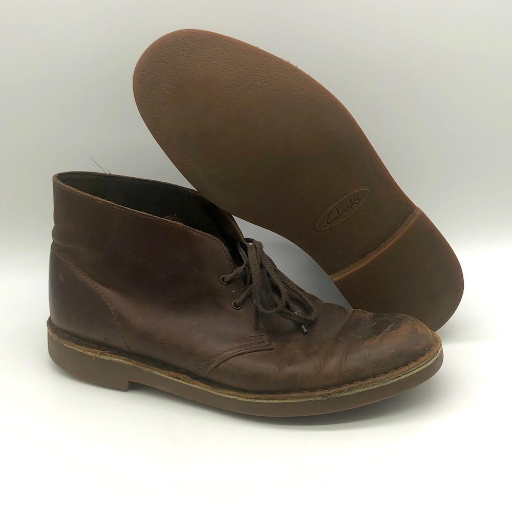 Clarks Boots Men's 11.5 Bushacre 2 Chukka Leather Lace Up Brown Classic Shoes
